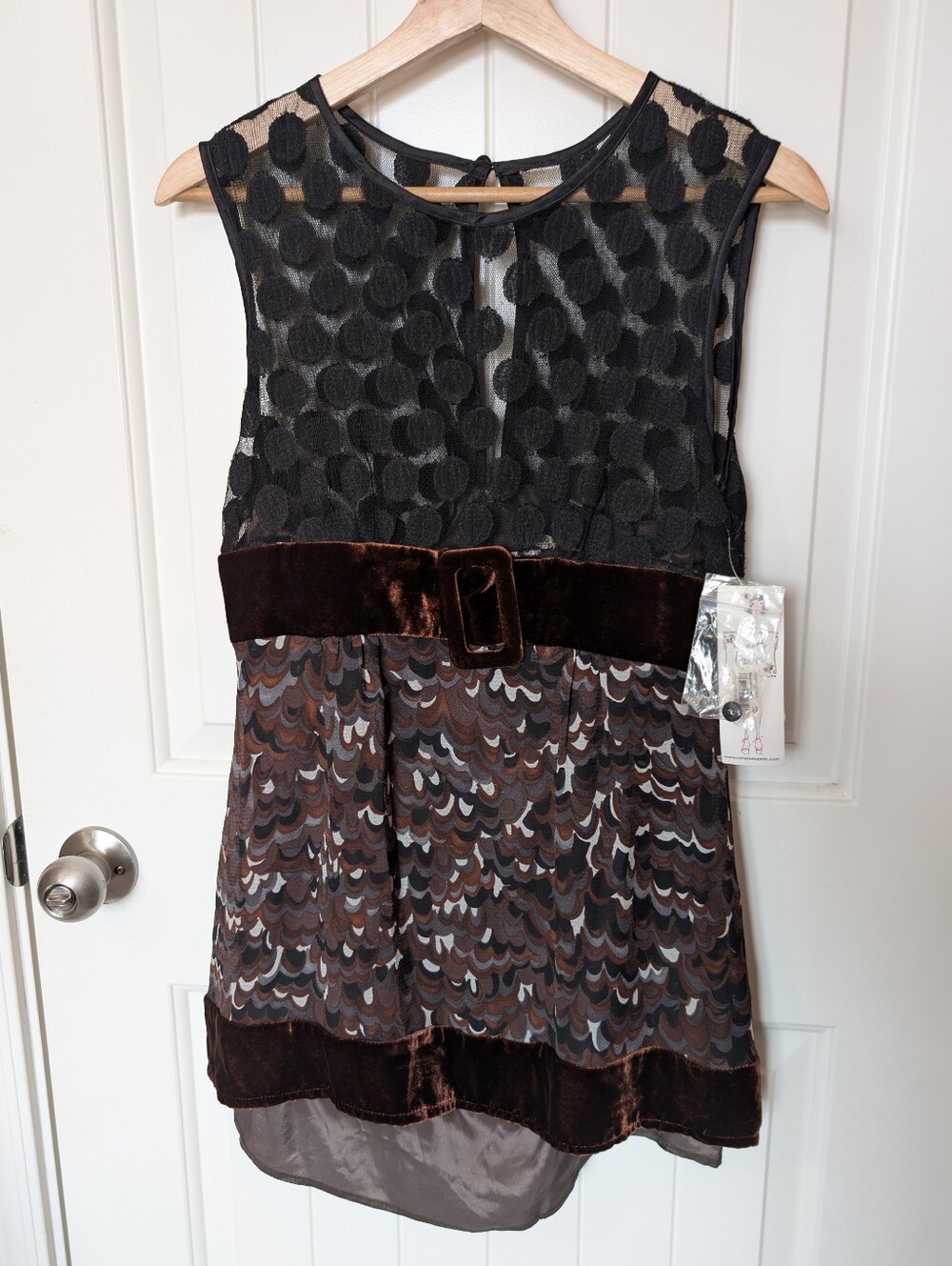 NWT Nanette Lepore Minuet Silk Lace Blouse W4 Brown/Black